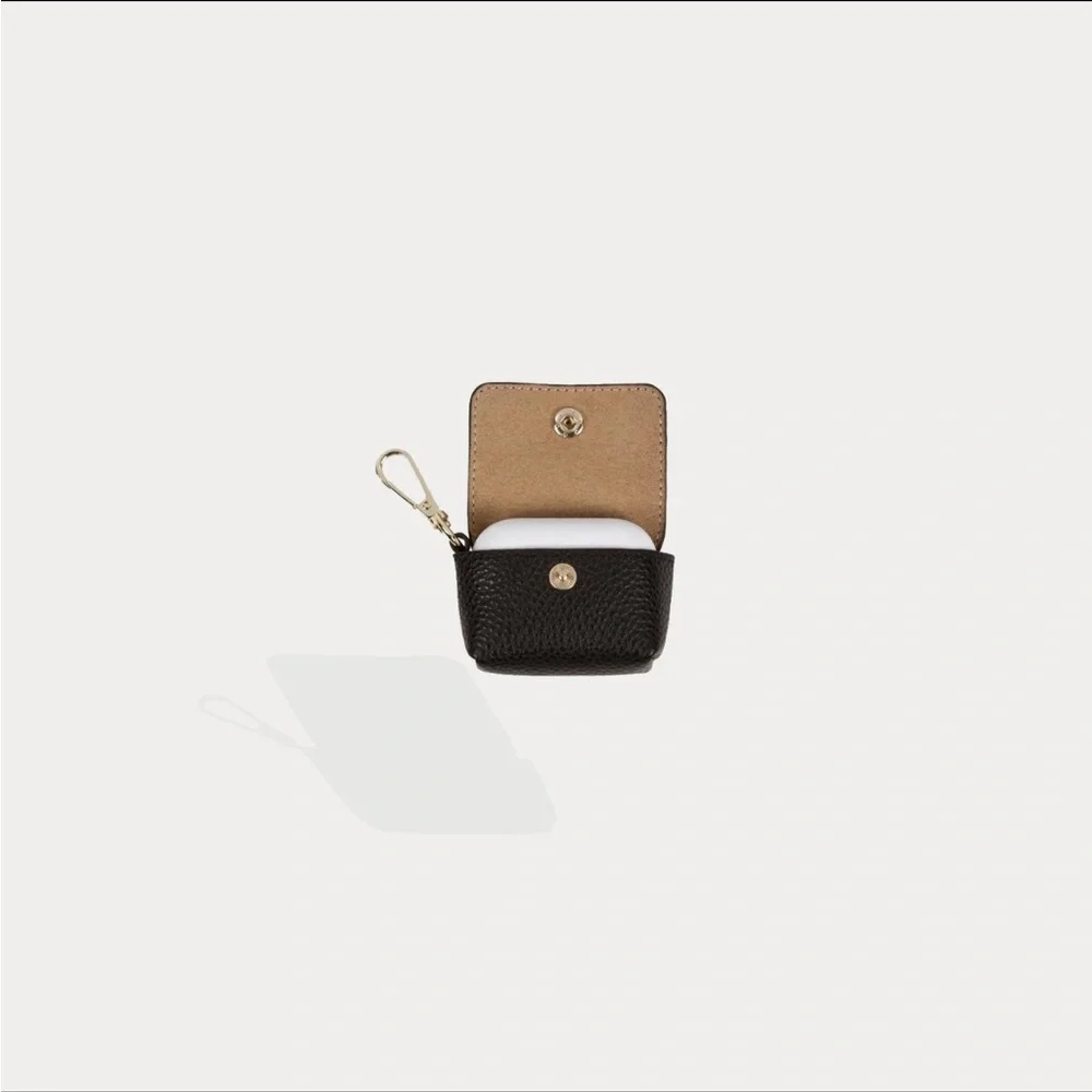 Bandolier Avery Leather AirPod clip on pouch with Gold Hardware black leather